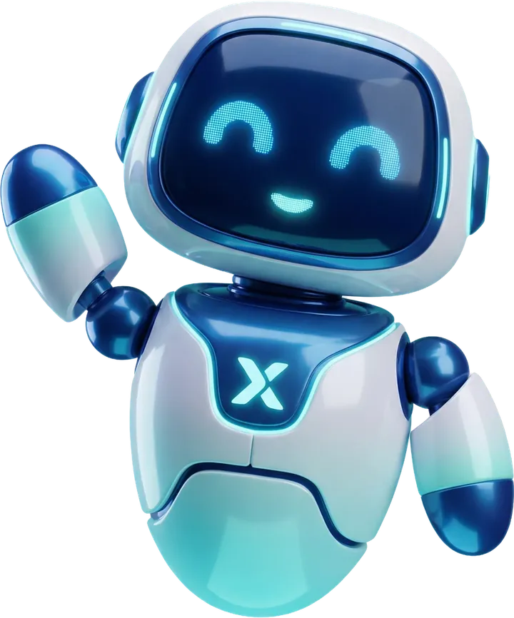 Xeebi robot mascot waving